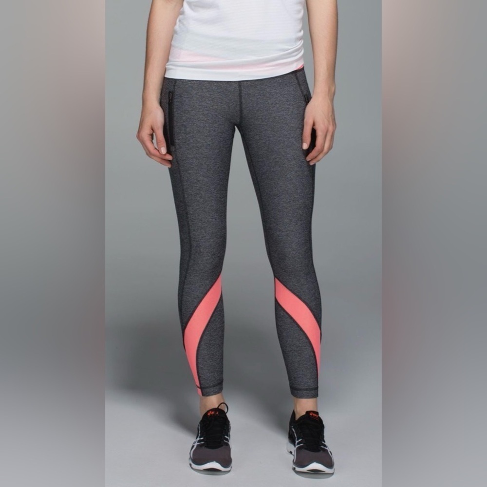 Lululemon Inspire Tight II (Mesh) Leggings - Heathered Black and Grapefruit